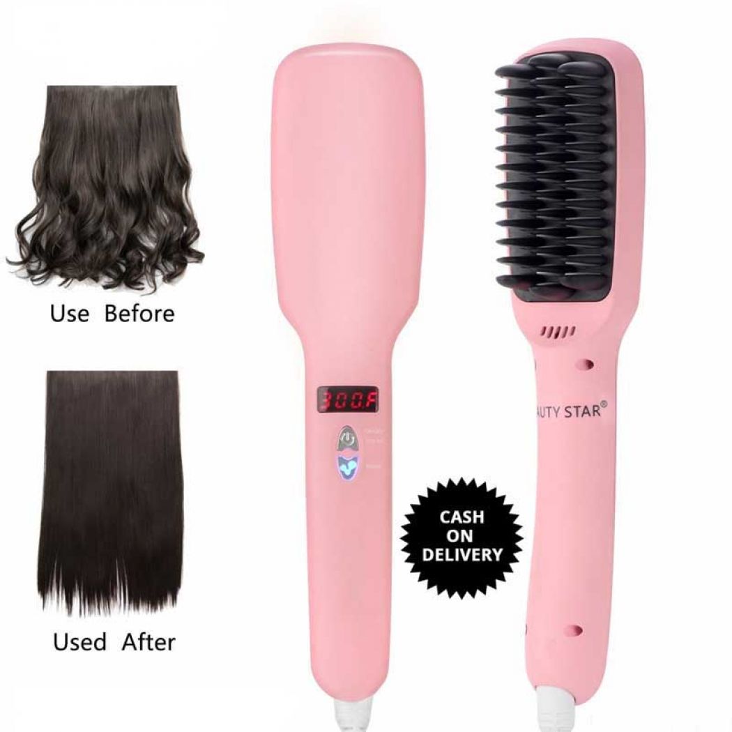 LCD 2 In 1 PTC Heating Plus Ionic Hair Straightener Brush